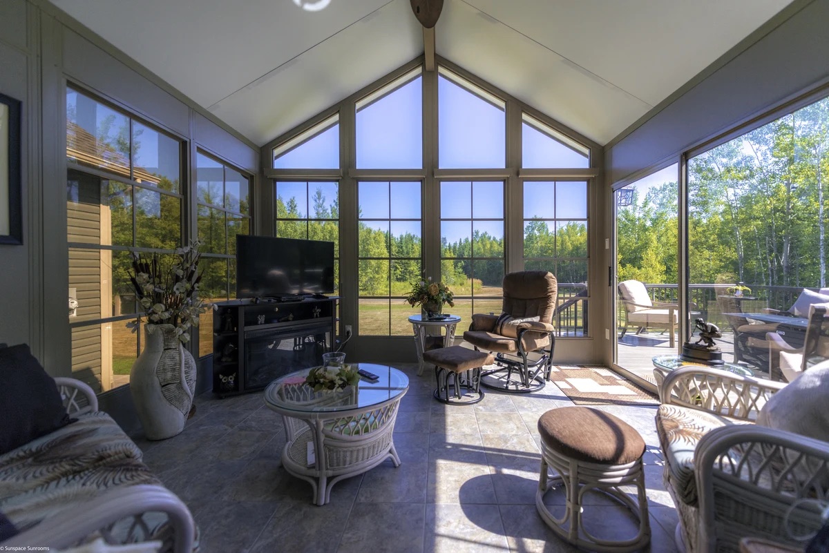 Sunspace Model 200 sunroom interior with gable roof